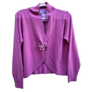 Sag Harbor Vintage Pink Cardigan w/ Flower Brooch Cozy Y2K Coquette Cottagecore